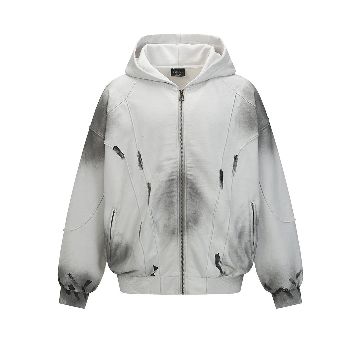 Men s Autumn American Street Trend Hoodie Graffiti Washing Water Wasteland Wind Damage Hooded Sweater S грязно-белый