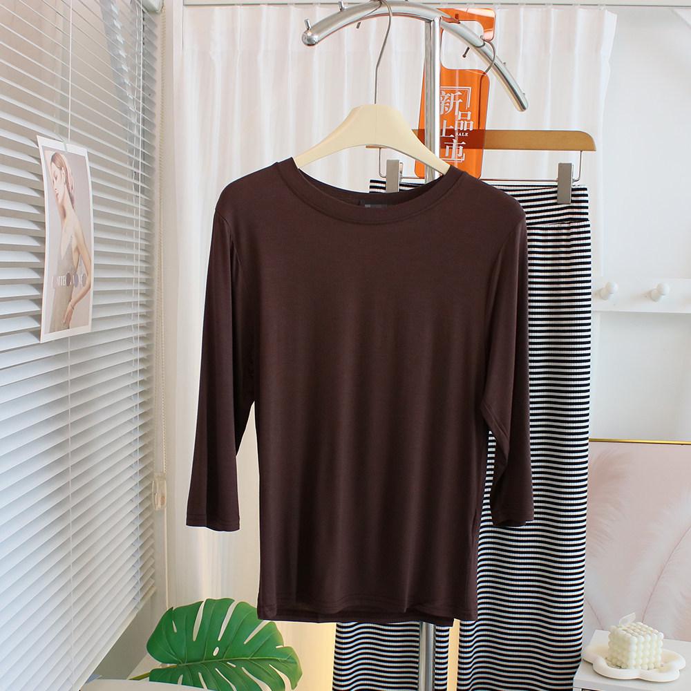 T-shirt Modal à Manches Sept-Quarts Hypoallergénique pour Femme - Couche de Base Confortable et Polyvalente à Col Rond pour le Printemps/Été.
