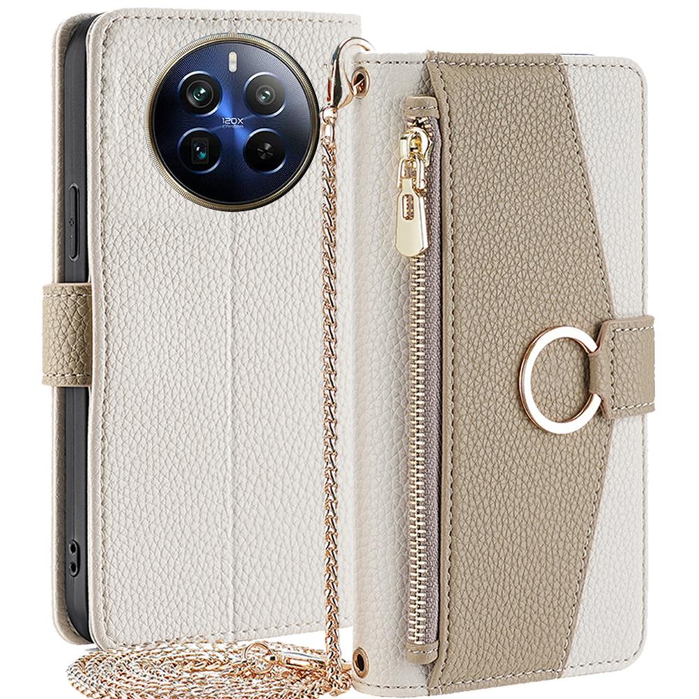 

For Realme 12 Pro 5G/12 Pro+ 5G Case with Lanyard Wallet Zipper Leather Phone Cover White