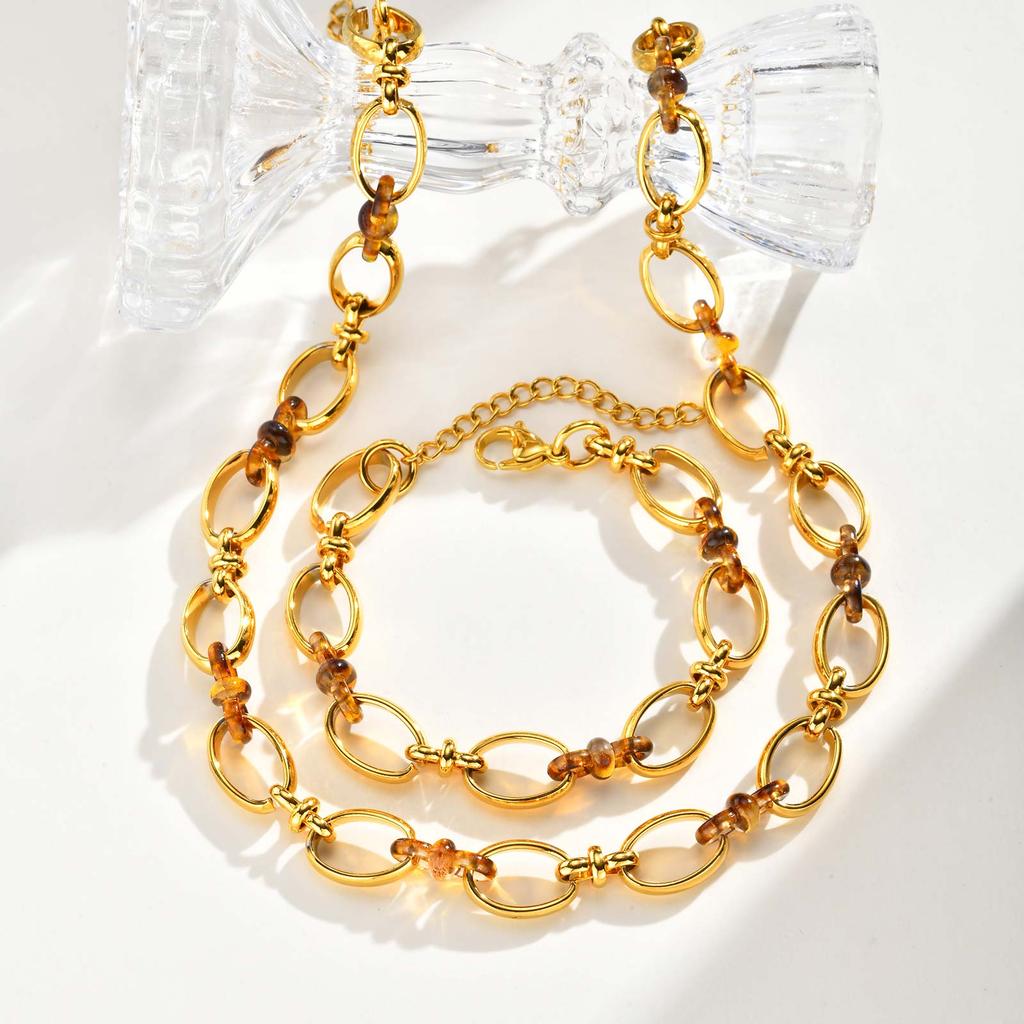Chunky Gold Plated Stainless Steel Necklace For Women, Oval Thick Link Chain Choker Necklace, Waterproof Fashion Jewelry Gift