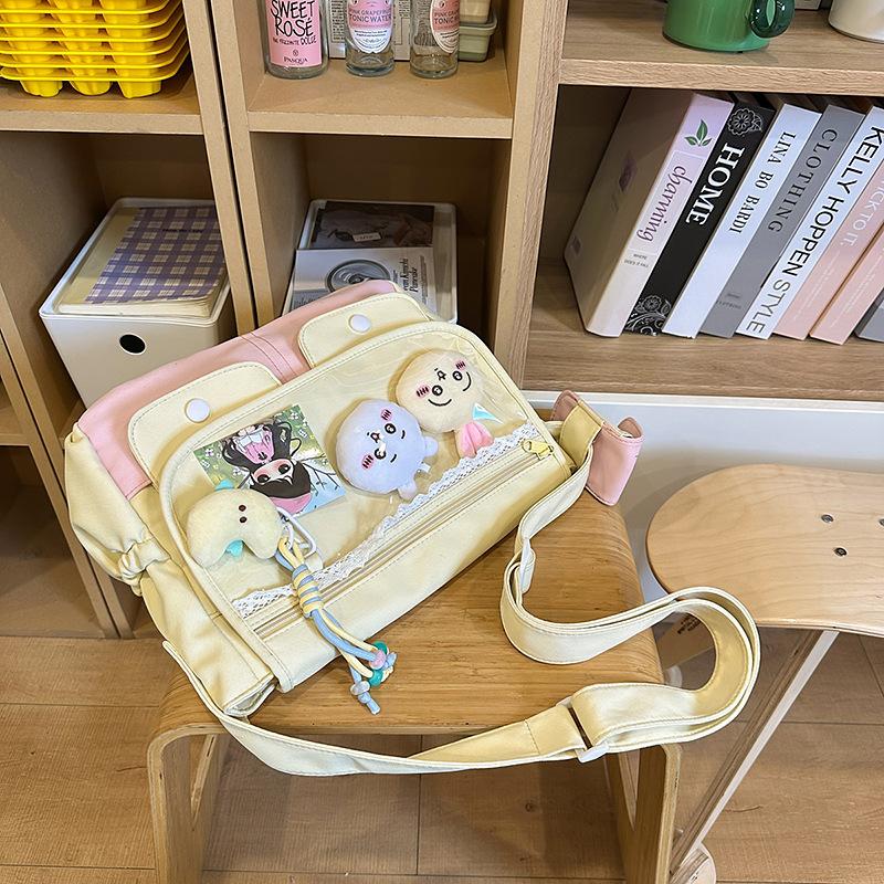 Japanese color-blocking crossbody bag women's new collegiate style versatile tote bag junior high school students shoulder bag trend in class