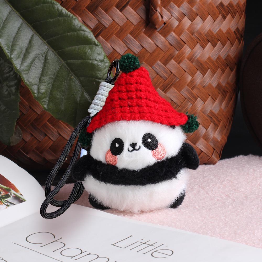 Cute Panda Plush Keychain Ornament - Cartoon Bag Doll Pendant with Rose Decoration