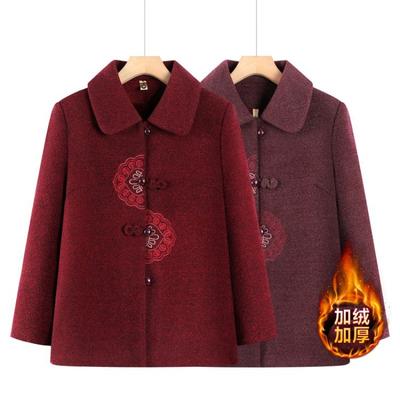 New Autumn and Winter Woolen Jacket with Fleece To Keep Warm, Old Lady Winter Top Thickened