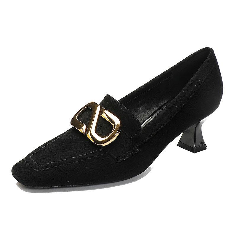 Square head single shoes women's 2025 new college style women's shoes spring and autumn professional work shoes women's black high heels stiletto