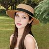 Flat Straw Hat Natural Straw Weaving Wide Brim Sun Hat Summer Beach Sun Protection Hat with Ribbon Bow