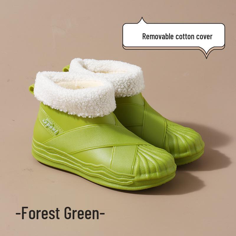 Women's Fashionable Short Ankle Rain Boots with Cotton Velvet Liner - Non-slip, Low Cut, Warm Rubber Shoes