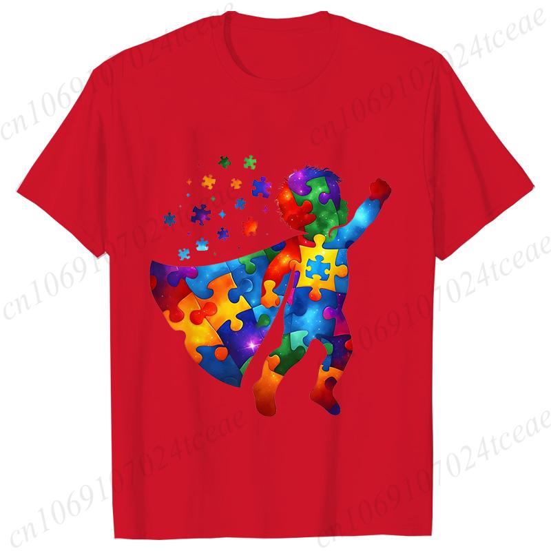Funny Hero Autism Awareness Tshirt for Men Acceptance Neurodiversity Puzzle Graphic Y2k Tops Hip Hop Oversized Male Clothing S