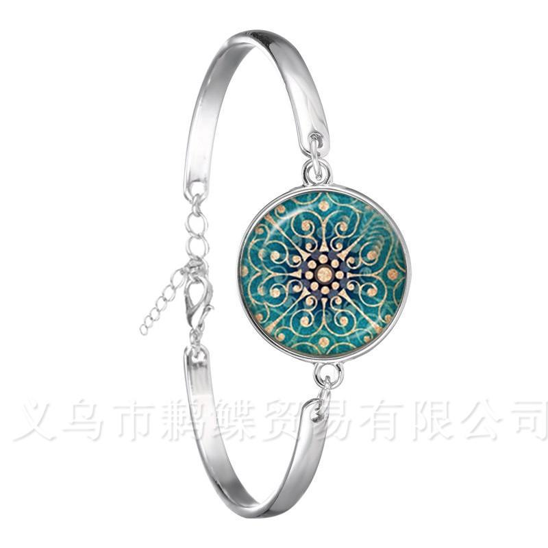 

Trendy Flower Of Life Bracelet Mandala Elegant And Complex Pattern 18mm Round Glass Chain Bangle For Women Cabochon Jewelry