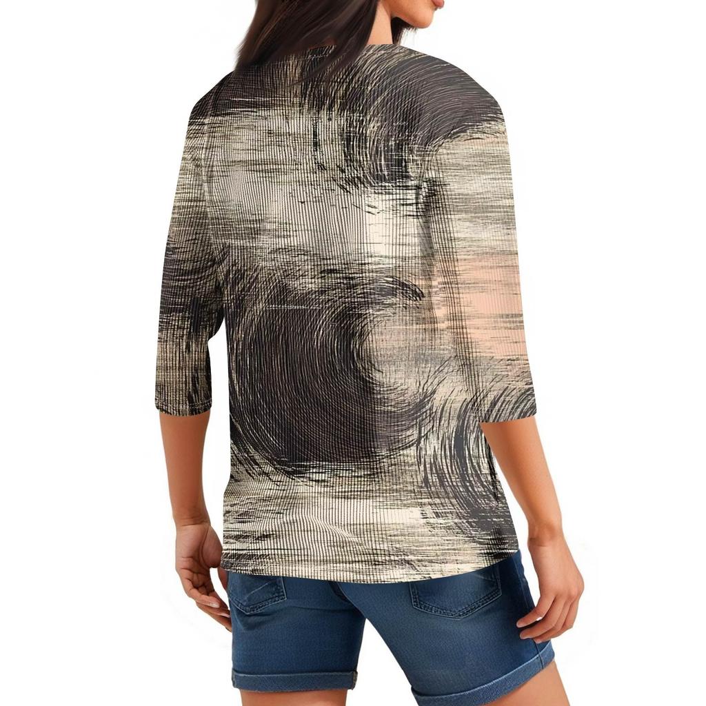 Damski T-shirt Koszulka Nadruk Guzik Rękaw 3/4 Tunika Codzienna Weekendowa Moda Podstawowy Dekolt V Regularny Top