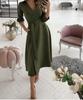Women's Spring/Summer Fashion V-Neck Long-Sleeve Printed Hip Dress