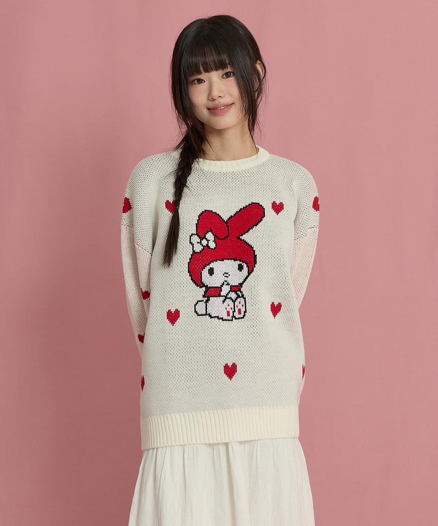 WAIKEI My Melody Heart Graphic Knit Ivory