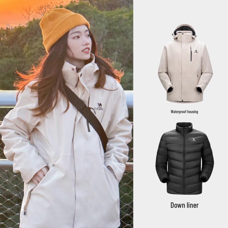 Мужская водонепроницаемая ветрозащитная куртка 3-в-1 цвета верблюда S