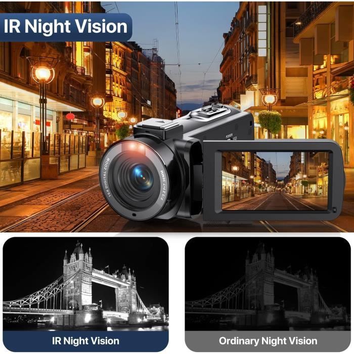 BAZARLAND30.Caméscope 3.0'' Vidéo FHD 1080P 36MP 30FPS Youtube Vlogging Caméra de Nuit IR Zoom Numérique 16X 270° IPS écran Rotatif