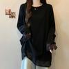 Plus Size Velvet Lace Patchwork Long Sleeve T-shirt for Autumn/Winter - Loose Fit, Flaw-Concealing, Slimming Design