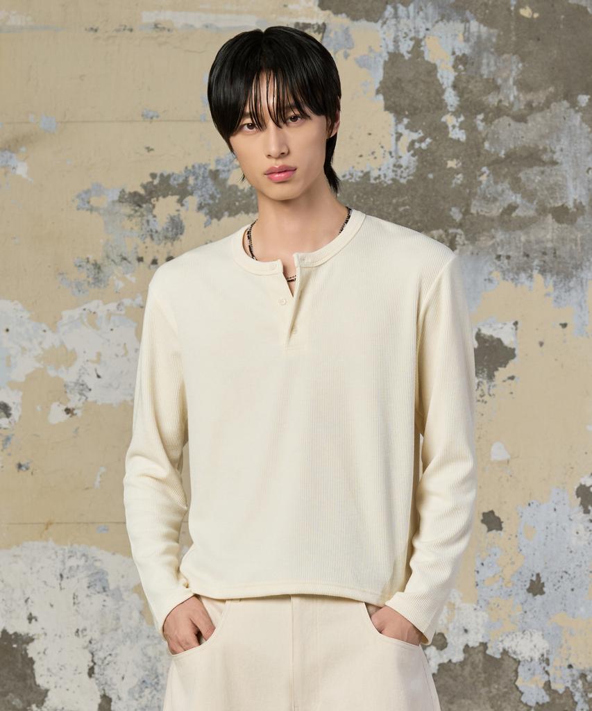 HYOJI Ribbed Henley Neck Crop T-Shirt (4 Colors)