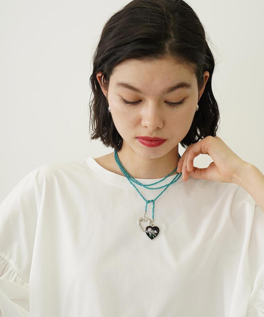 [Milkfed] Beads and Heart Charm Necklace 103252054008 Green One Size