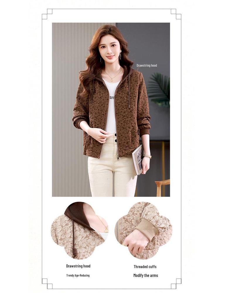 Women's Spring 2024 Fashionable Chinese Jacquard Hooded Jacket