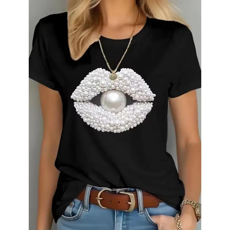 Summer  Comfortable 3D T-Shirt Floral Pattern Print Casual Short Sleeve Crew Neck Top for Women