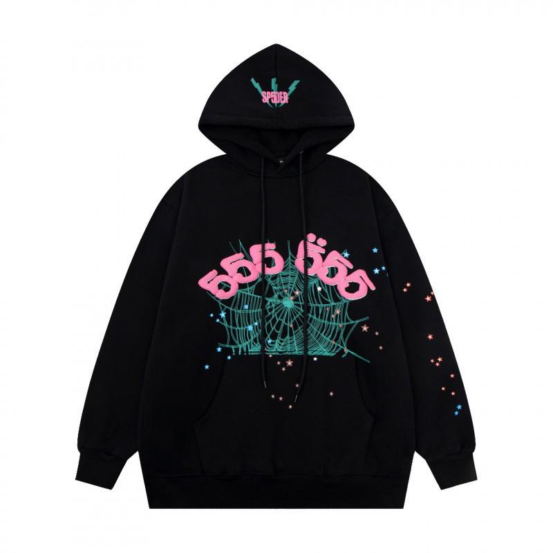 Sp5der Hoodie Unisex Oversized Cotton Pullover With Foil Letter Print Fall Casual Streetwear