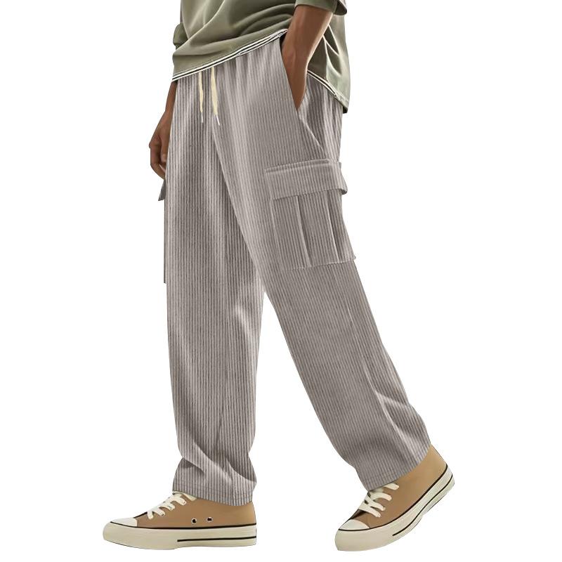 

Heavyweight American Vintage Cargo Pants Men Multi Pocket Loose Wide Leg Drawstring Tie Solid Color Straight Leg Casual Trousers S сірий колір