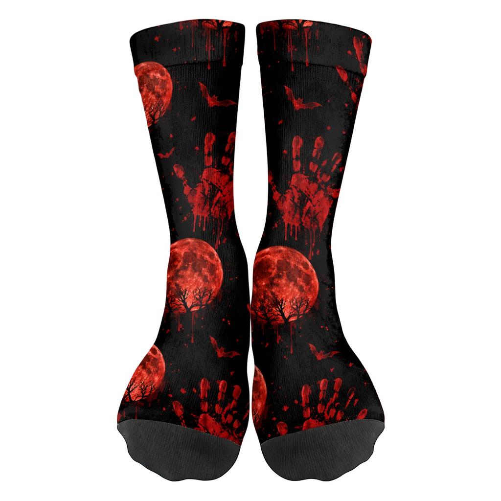 Breathable Comfortable Mid-Calf Socks with Halloween Pattern Unisex Elastic Ankle Support Socks Suitable for Daily Wear and Seasonal Use
