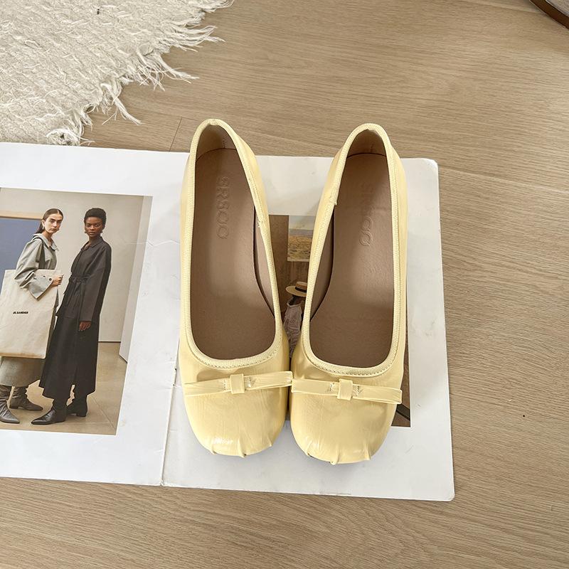 French Retro Light Mouth High Heel Single Shoes Women's 2025 New Summer Bow Flat Grandma Shoes Soft Leather Beanie Shoes