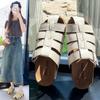 Women's Solid Color Flat Closed Toe Sandals Summer New Fashionable Hollow Woven Slip-on Thick-soled Beach Vacation Rome Sandals