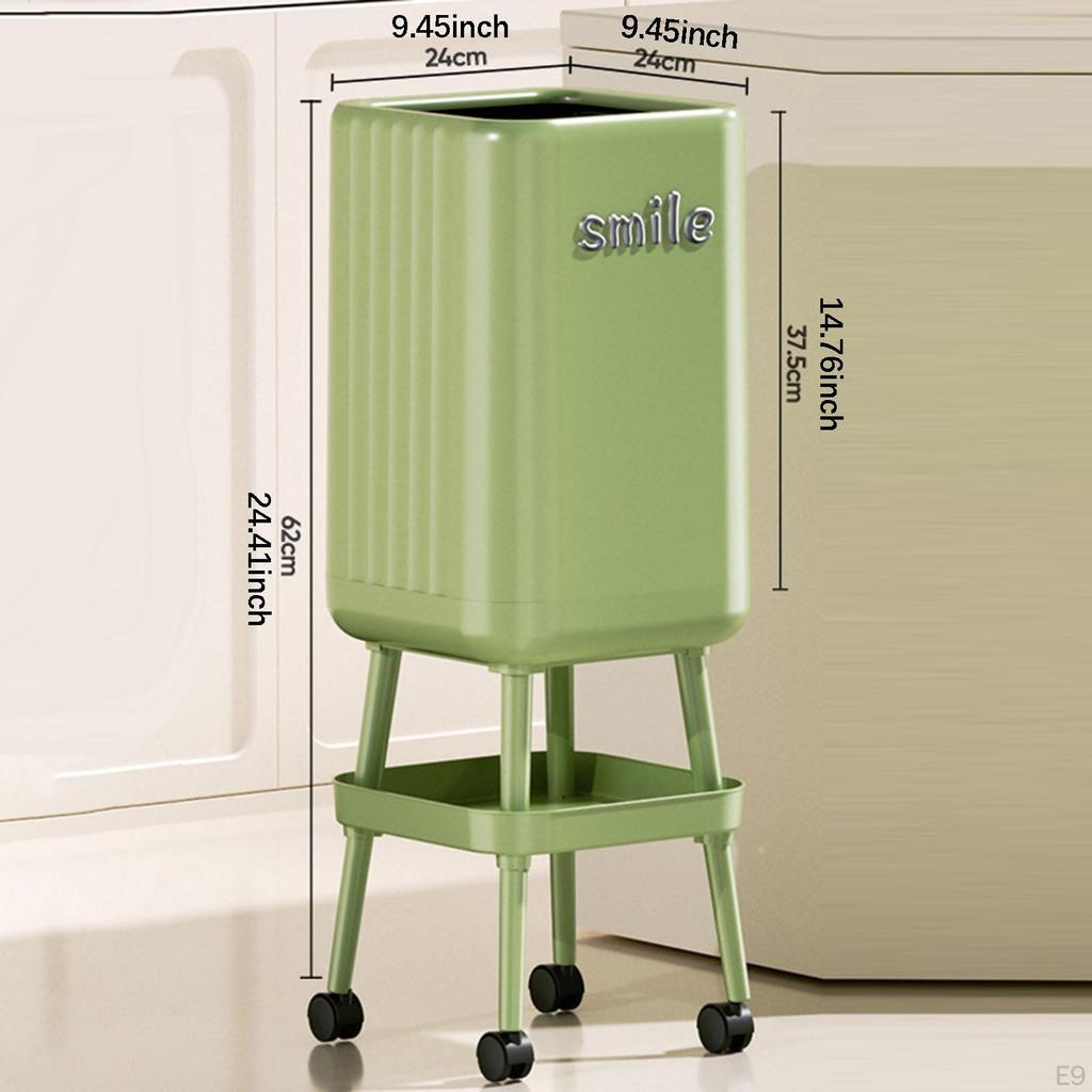 Modern Large Capacity Rolling Trash Can Without Lid for Office, Kitchen, Restaurant, Bathroom.