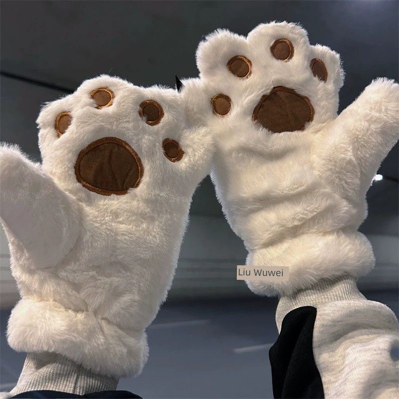 

Милые перчатки с медведями Женские Мультяшные Ветрозащитные и Холодозащитные Набивные White One size