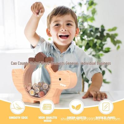 Boîte à monnaie dinosaure en bois et acrylique - Mignon ornement dessin animé pour enfants