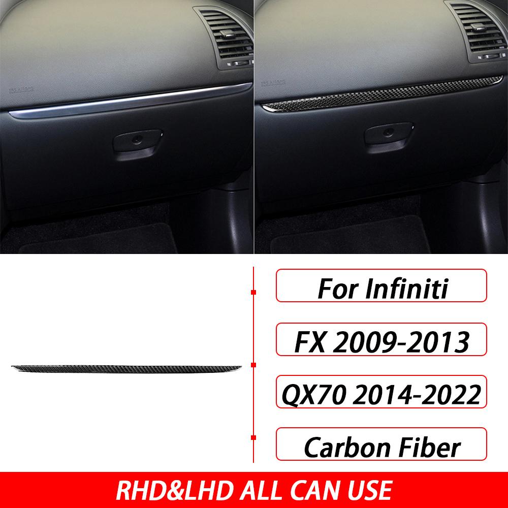 For Infiniti FX 2009-2013 QX70 2014- Car Accessories Carbon Fiber Copilot Dashboard Strip Trim Interior Sticker Modification Black Carbon Fiber