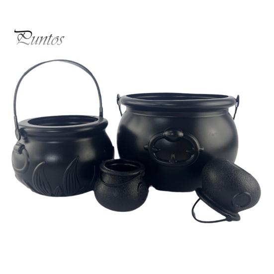 

4 шт. ведерко для конфет на Хэллоуин, черные пластиковые миски, банки для хранения закусок на Хэллоуин, котел ведьмы, украшение для вечеринки, домашний декор чёрный