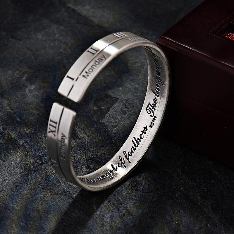 

Браслет из стерлингового серебра S999 для мужчин и женщин, романтическая римская цифра в воскресенье, корейский глянцевый серебряный браслет в тысячу футов в подарок парню Adjustable size