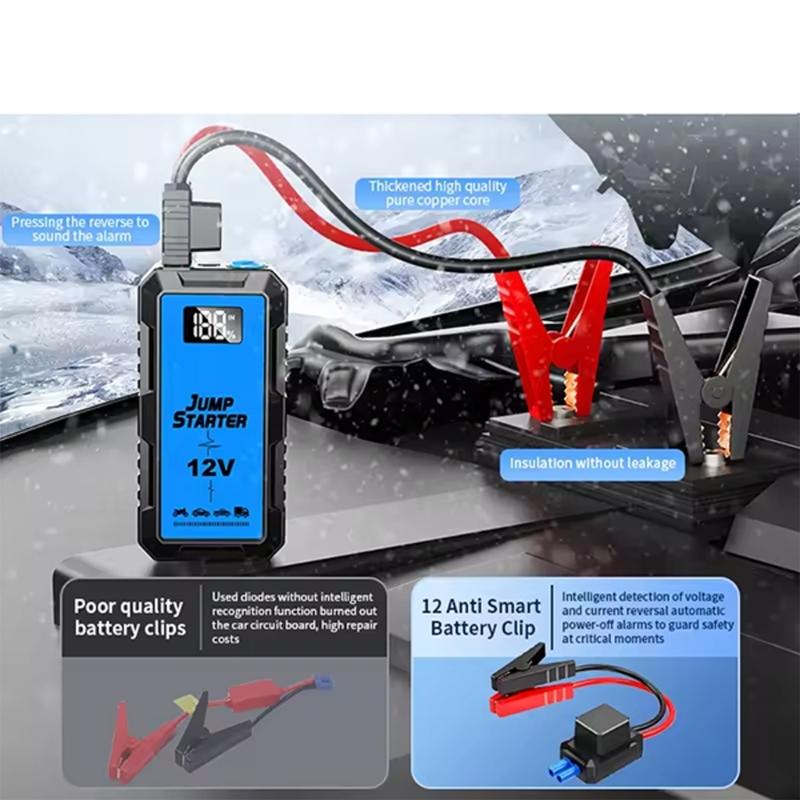 Vehicle Jump Pack with 5 V/2 A Input and Output, LCD Battery Readout, 12 V Starting Support, and Steady, Flashing, and Emergency Light Modes