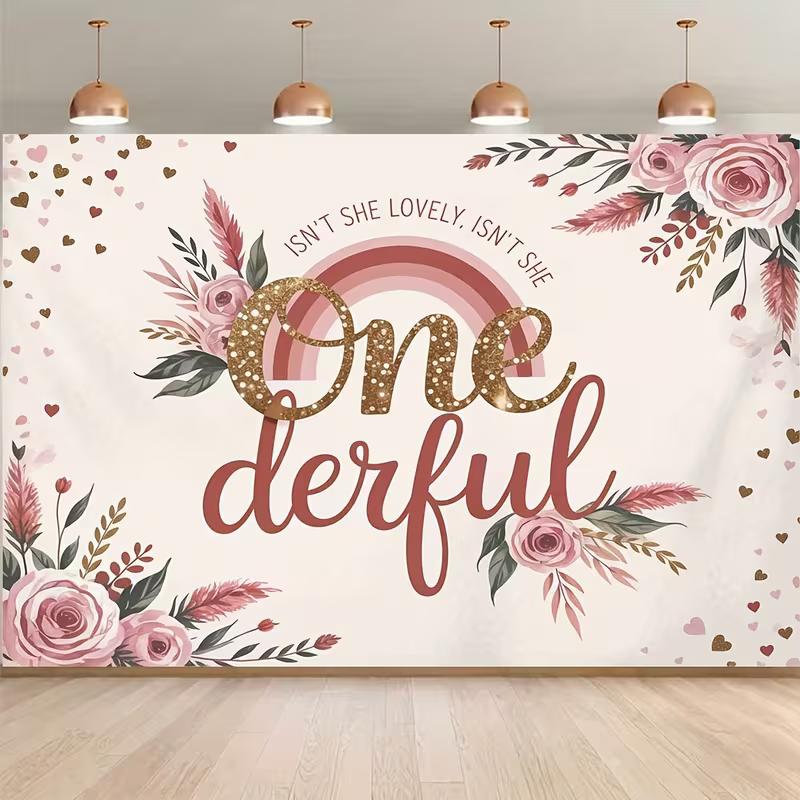 2D Onederful 1st Birthday Girl Photography Backdrop 47.2x31.5inch/120*80cm