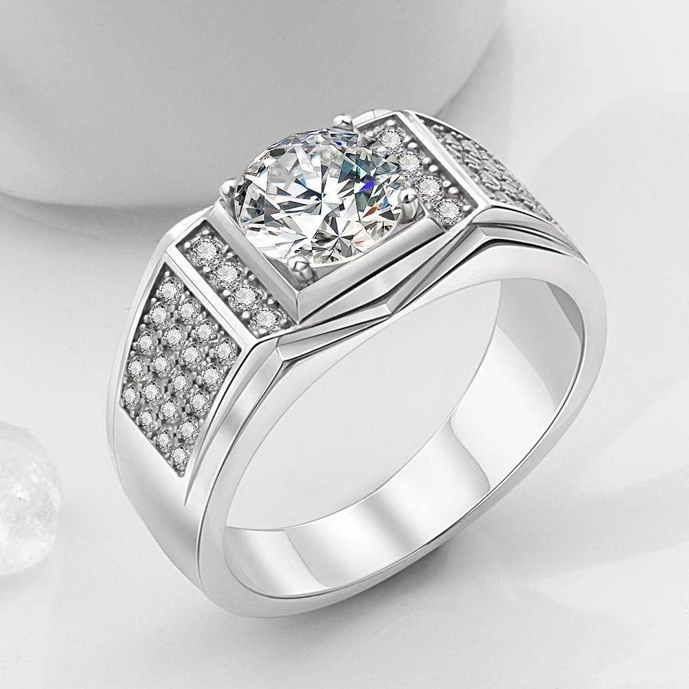 Men'S Ring White Gold Men'S Wedding Luxury Domineering Simulation Luxury Couple Men'S And Women'S Imitation Diamond Ring Quality