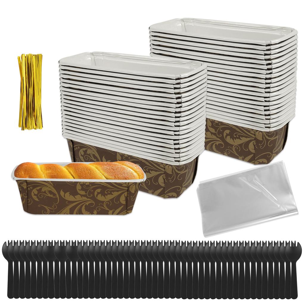 200Pack Rectangle Paper Baking Mold Versatile Time Saving Bakeware Clear Bread Bags with Ties Firm Paper Baking Loft Pans Kit