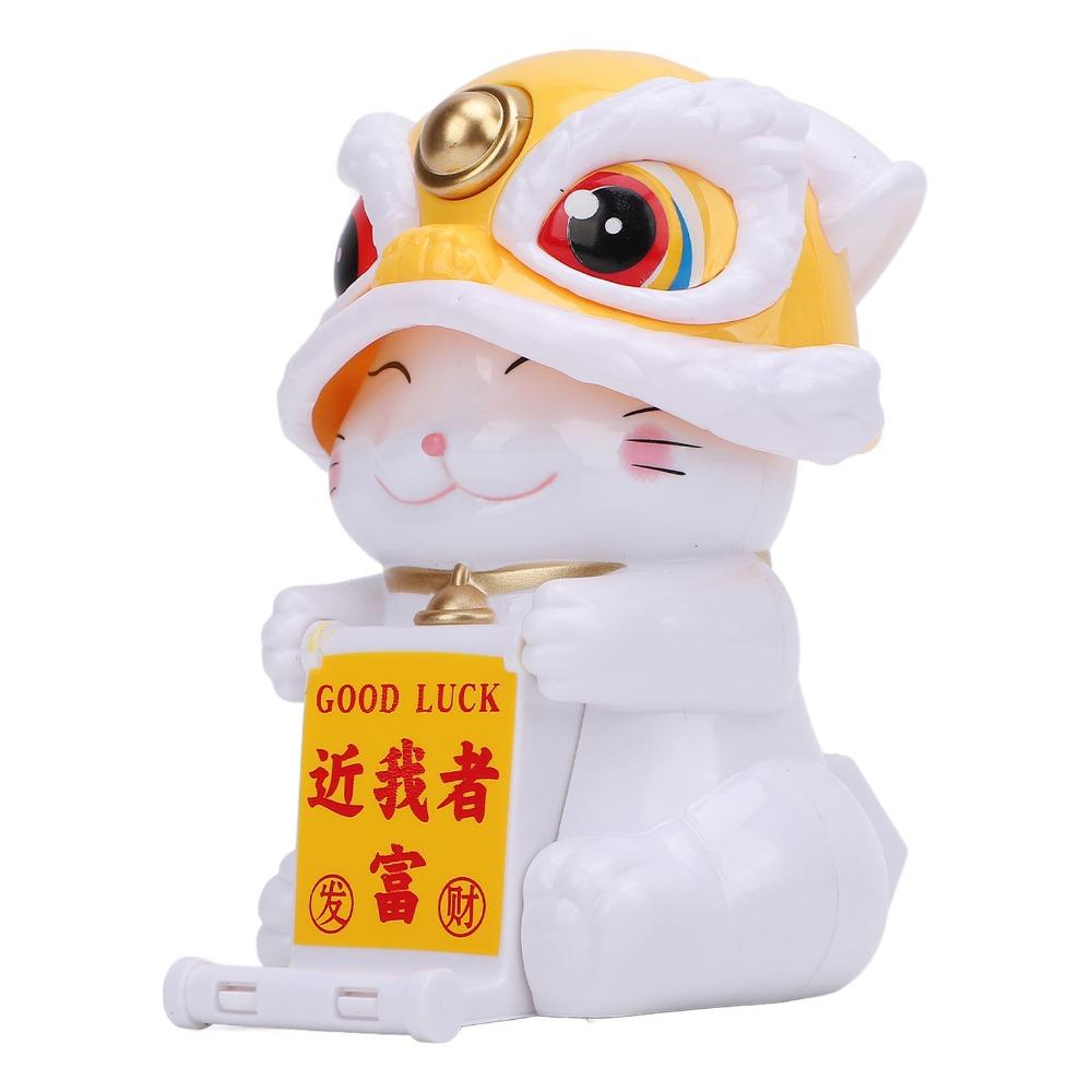 Plastic Solar Lucky Cat Ornament Red & Yellow Car Dashboard Cat Decor Car Interior Decor
