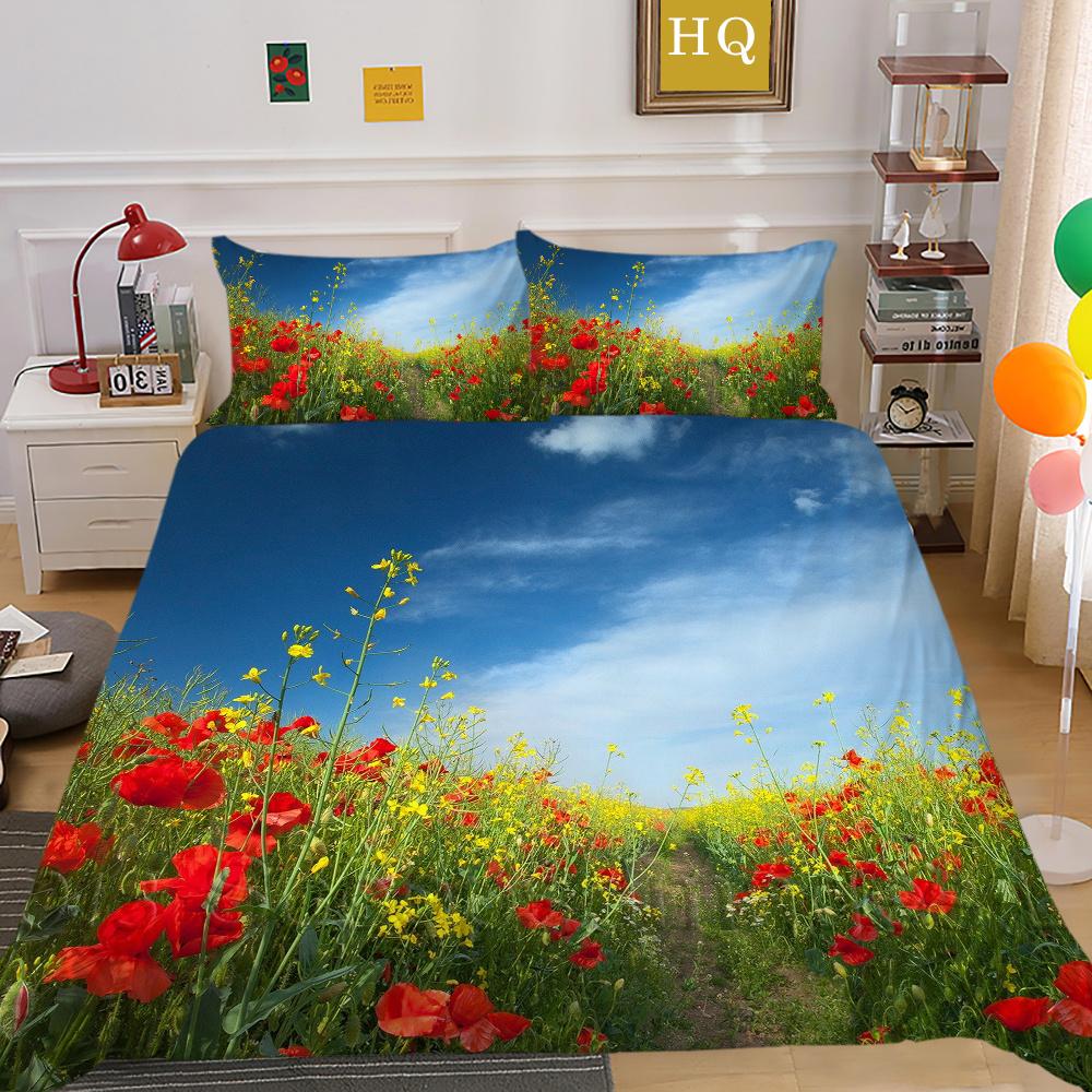 3D Flowers Printing Bedding Cover King Size Polyester Bedspreads Design High Quality Home Bedclothes