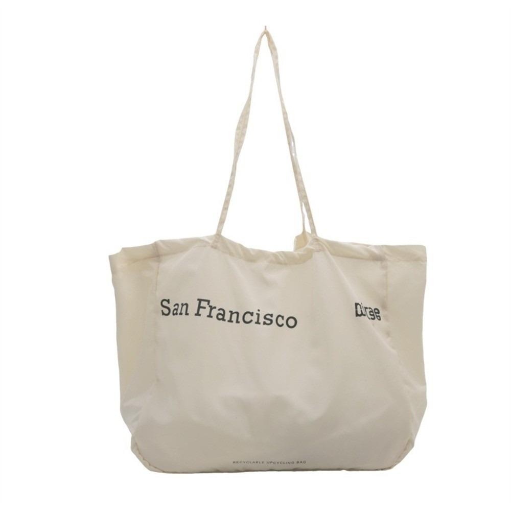 Letter Print Canvas Shoulder Bag Large Capacity Underarm Bag Durable Tote Bag  Daily бежевый