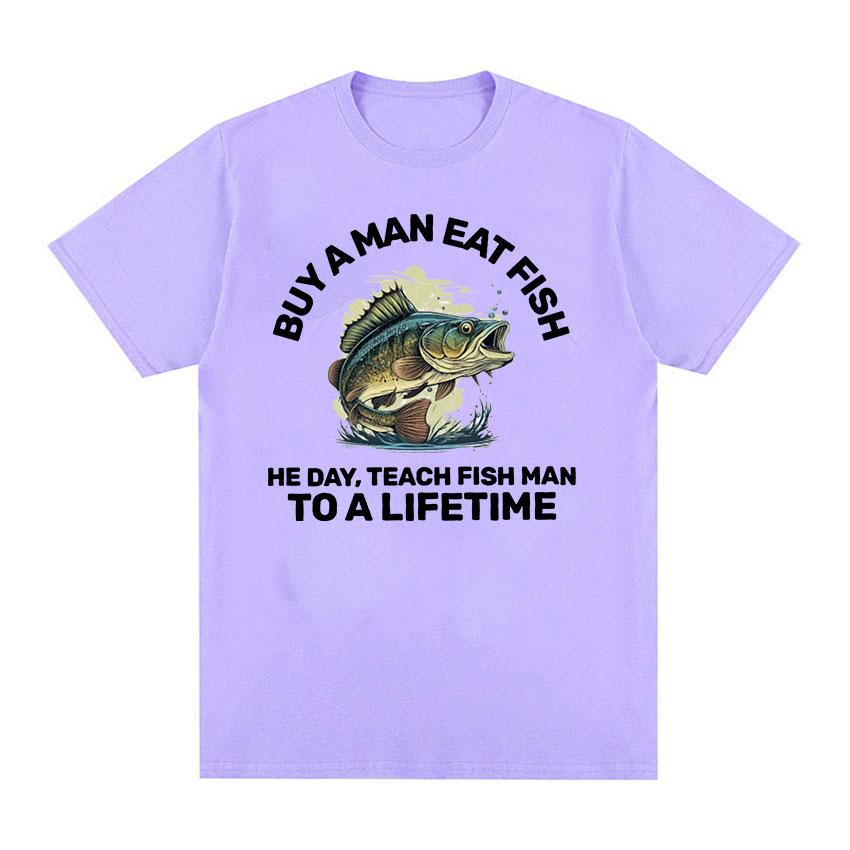 

Купите футболку с забавными мемами «A Man Eat Fish, He Day, Teach Fish Man, To A Lifetime Funny Meme», мужскую модную хлопковую футболку большого размера с круглым вырезом в стиле ретро