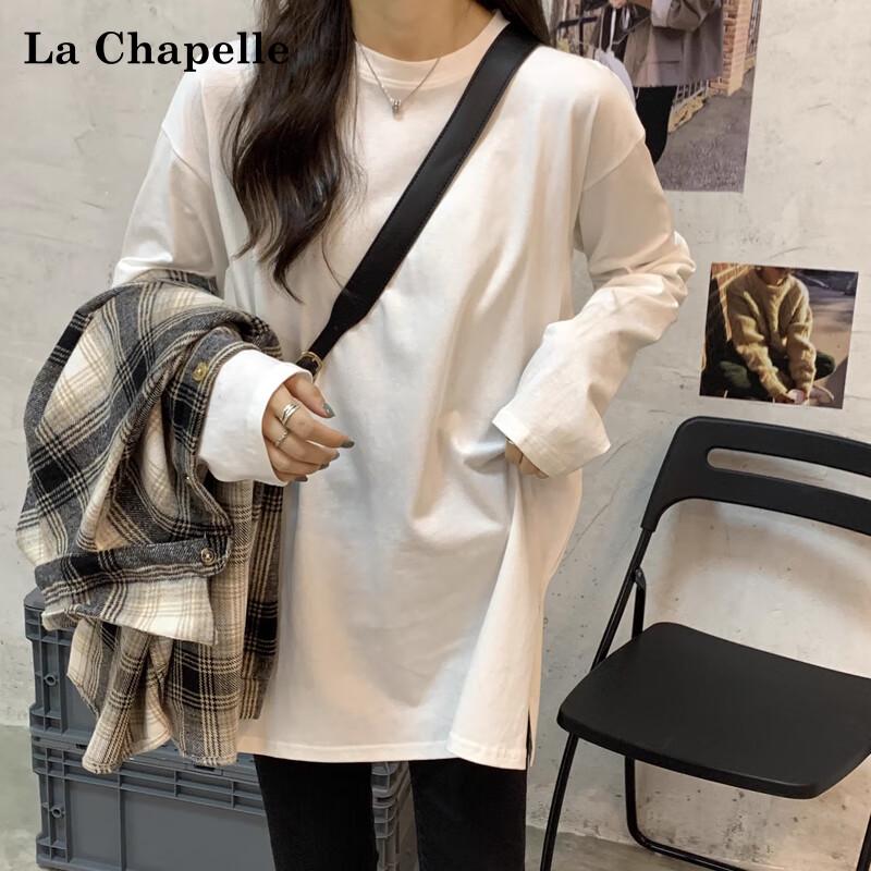 La Chapelle Premium Baumwolle Schlitz Langarm Mittellanges T-Shirt