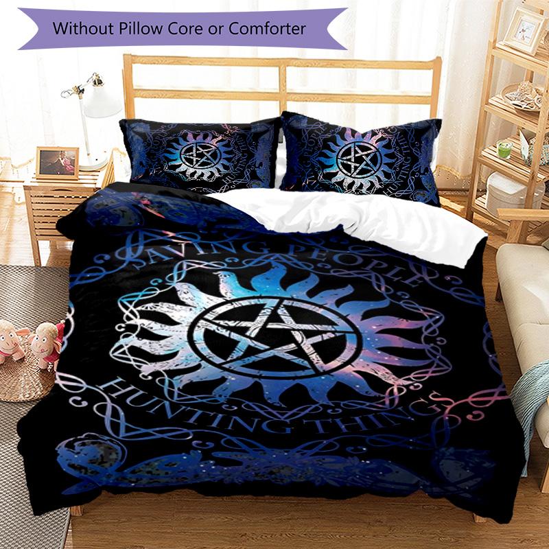 Supernatural 3pcs Bedding Set Duvet Cover Closure Includes 1 Duvet Cover & 2 Pillowcases for All Seasons Bedroom Home Dorm Decor