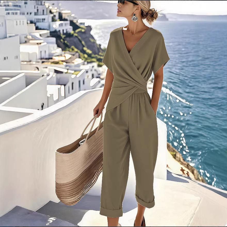 Women's Summer 2026 Fashion: Solid Color Irregular Short Sleeve Set