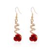 Elegant Metal Red Rose Flower Drop Earrings For Women Men Vintage Exquisite Rhinestone Spiral Floral Earrings Wedding Jewelry