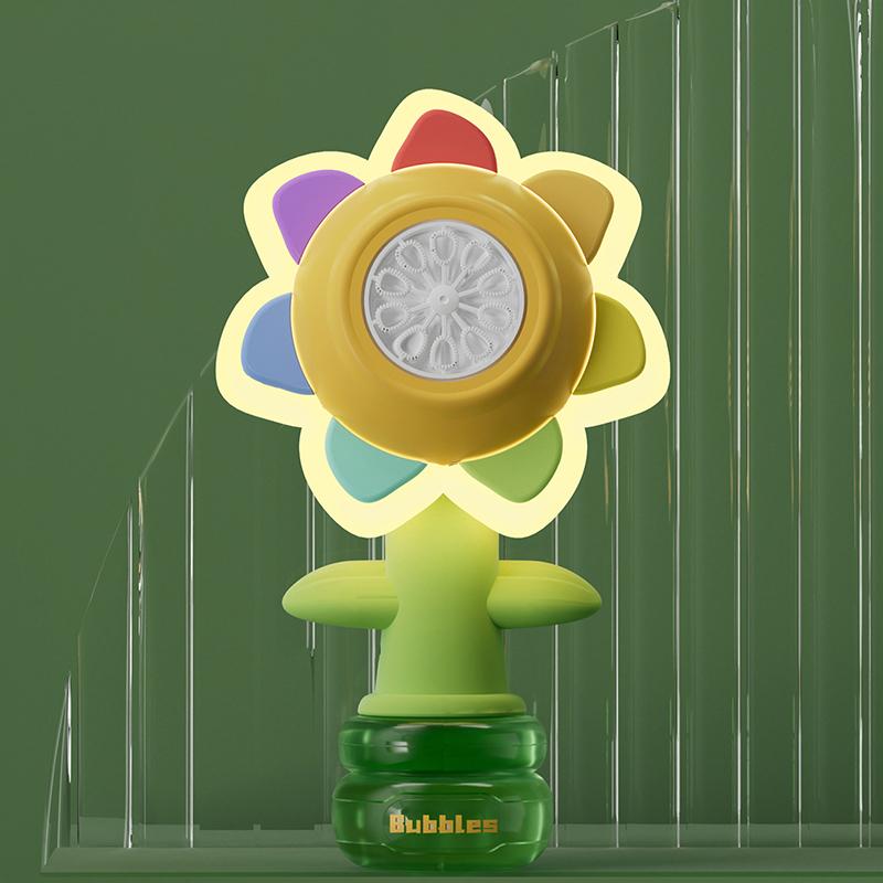 Bubble Machine Toy Electric Automatic Sunflower Shaking Head Adjustment Light Dancing One Key Bubble Maker Toy For Kids