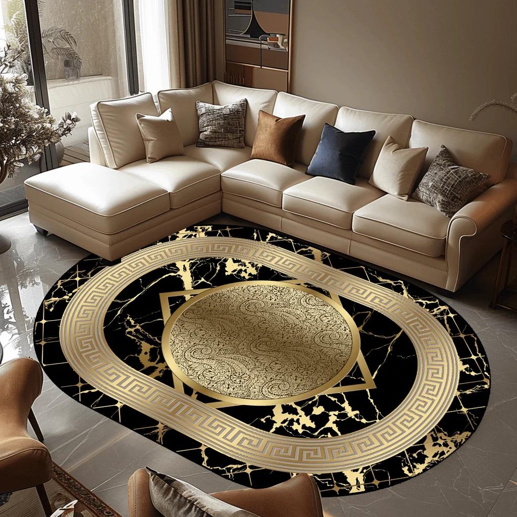 Luxury Oval Living Room Carpet Bedroom Carpets Modern Bedside Non-slip Floor Mats Home Decoration Study Sofa Area Rug Washable
