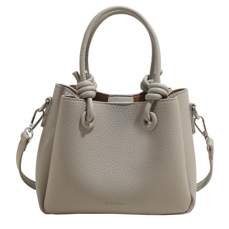 New fashionable and simple lychee pattern portable bucket bag niche design commuter versatile messenger bag women