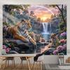 2D Jungle Tiger Tapestry Nature Waterfall Sunset Backdrop Cloth for Living Room Party