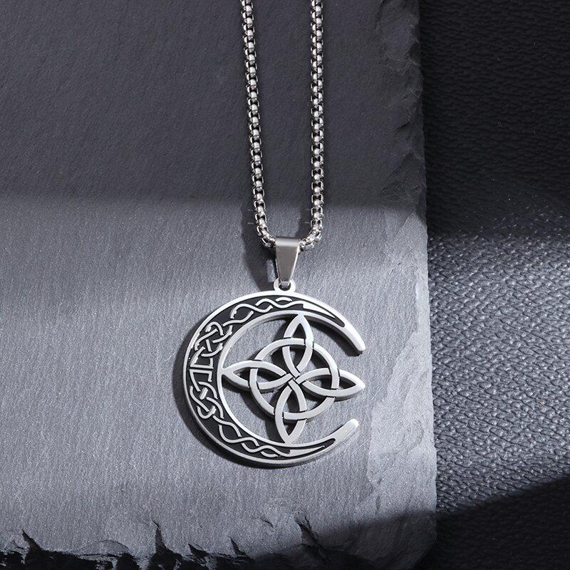 Good Luck Celtic Irish Knot Necklace Stainless Steel Witch Moon Amulet Protection Jewelry Women Fashion Necklace